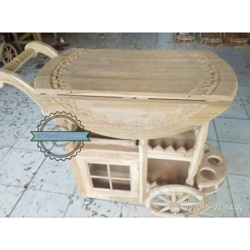 Meja Dorong Kayu Jati untuk Cafe/Rumah Makan - Meja Troli Kayu Jati - Mentahan