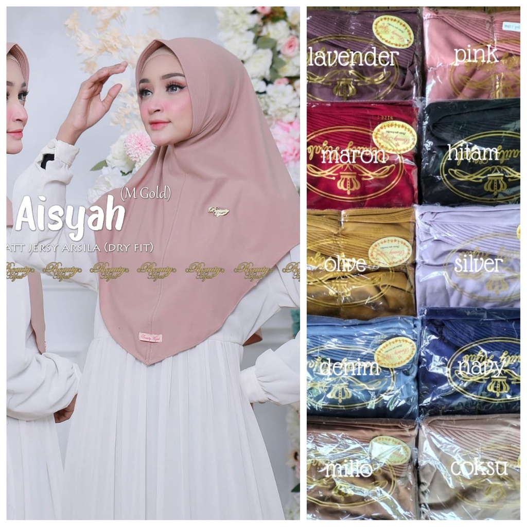 HIJAB JILBAB INSTAN BEAUTY AISYAH GOLD UK M & L ORI-Aisyah M