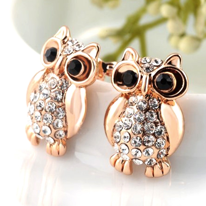 SIY  Owl Rhinestone Sparkle Ear Stud Earrings Animal Fashion Jewelry Charming Gifts