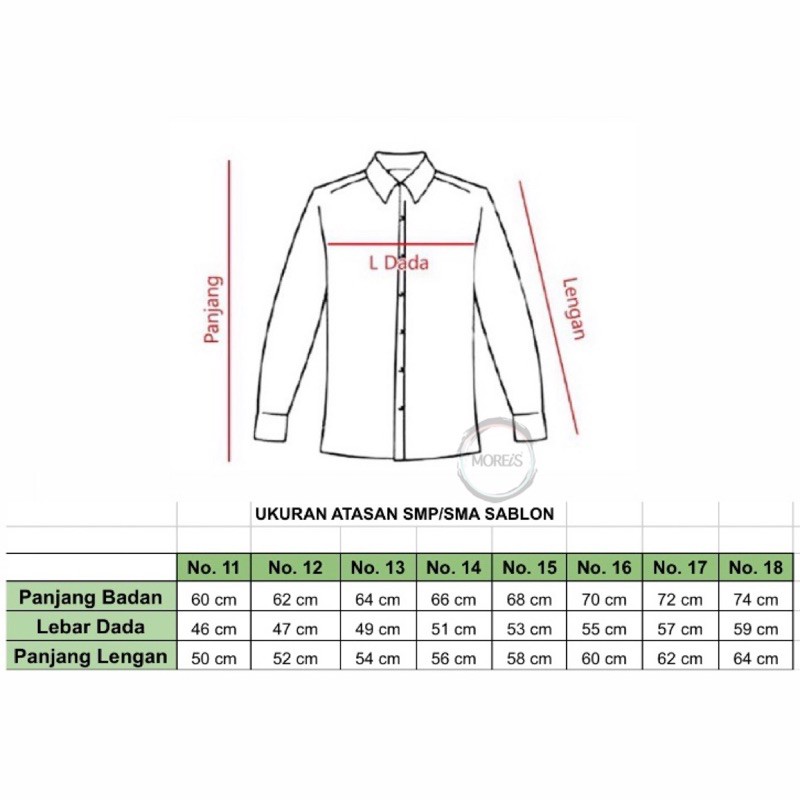 Seragam Baju Putih Panjang Polos Seragam Sekolah