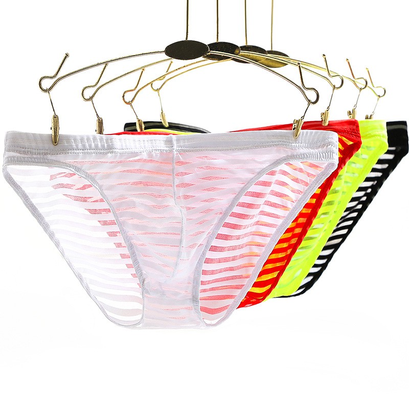 Celana Dalam Pria Sexy low Waist transparan Garis-garis Stretch G String Men's Panties Y038