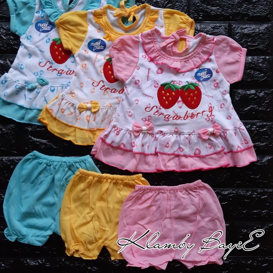 ⇱ PLANET KIDZ Setelan Dress Rok Bayi 0-6 Bulan Motif Strowberry / Baju Anak Perempuan Murah Lucu Bag