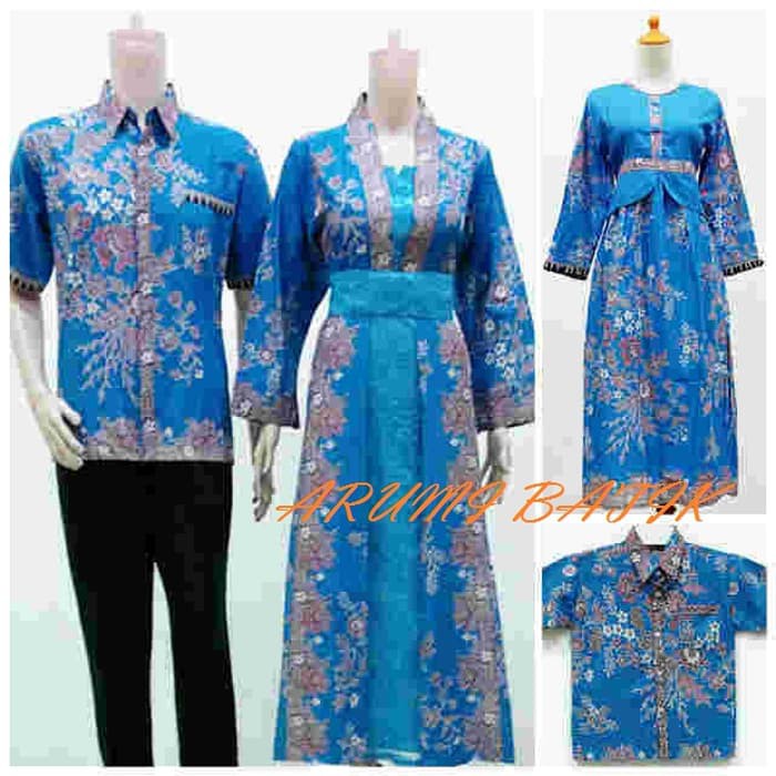 New Arrival Sarimbit Pasangan Keluarga Gamis Long Dress Batik 1089 Biru BIG SIZE Murah!