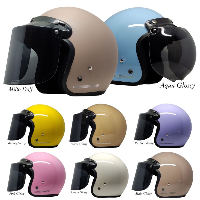 Helm Bogo Wanita Helm Bogo Polos Helm Retro Dewasa SNI