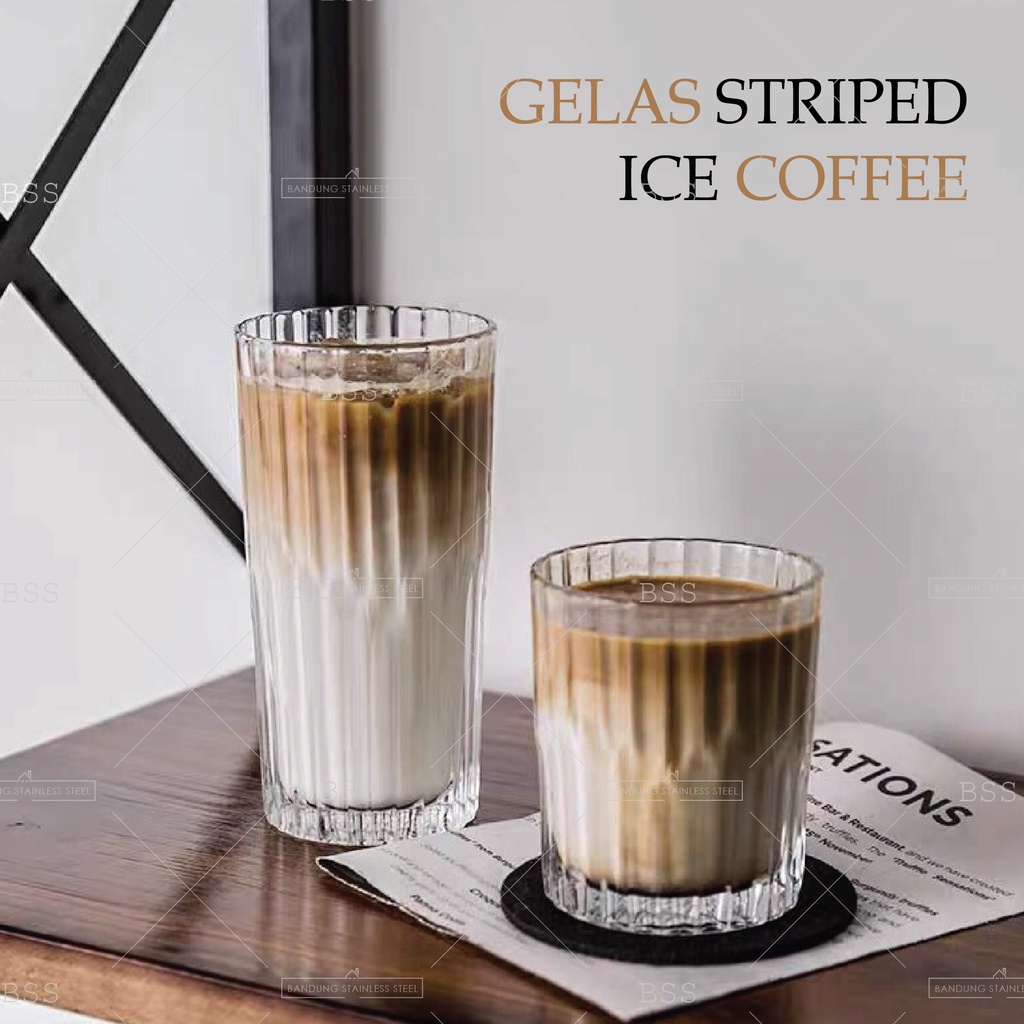 Striped Glass Coffee Gelas Kaca Kopi Chip Frappuccino Dessert Cangkir Unik Lucu Cantik Simple Elegan