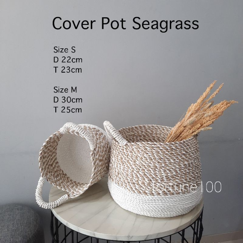 Cover Pot Seagrass / Coverpot Anyam / Keranjang Anyaman Handle JF03