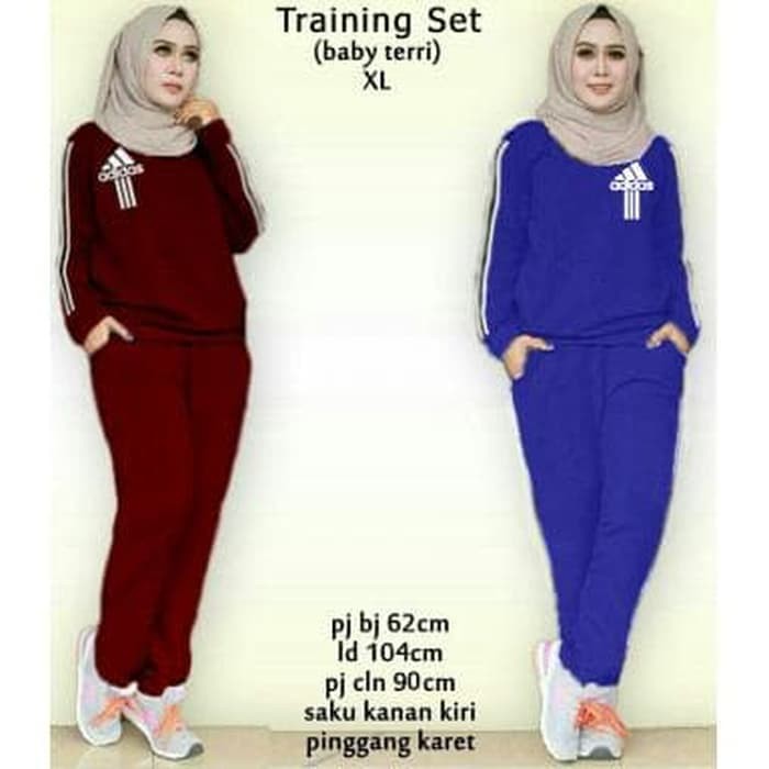 Gaun / dress wanita / cewe 60376 TRAINING SET ADIDAS BAJU STELAN MUSLIM WANITA DEWASA MODIS MURAH -