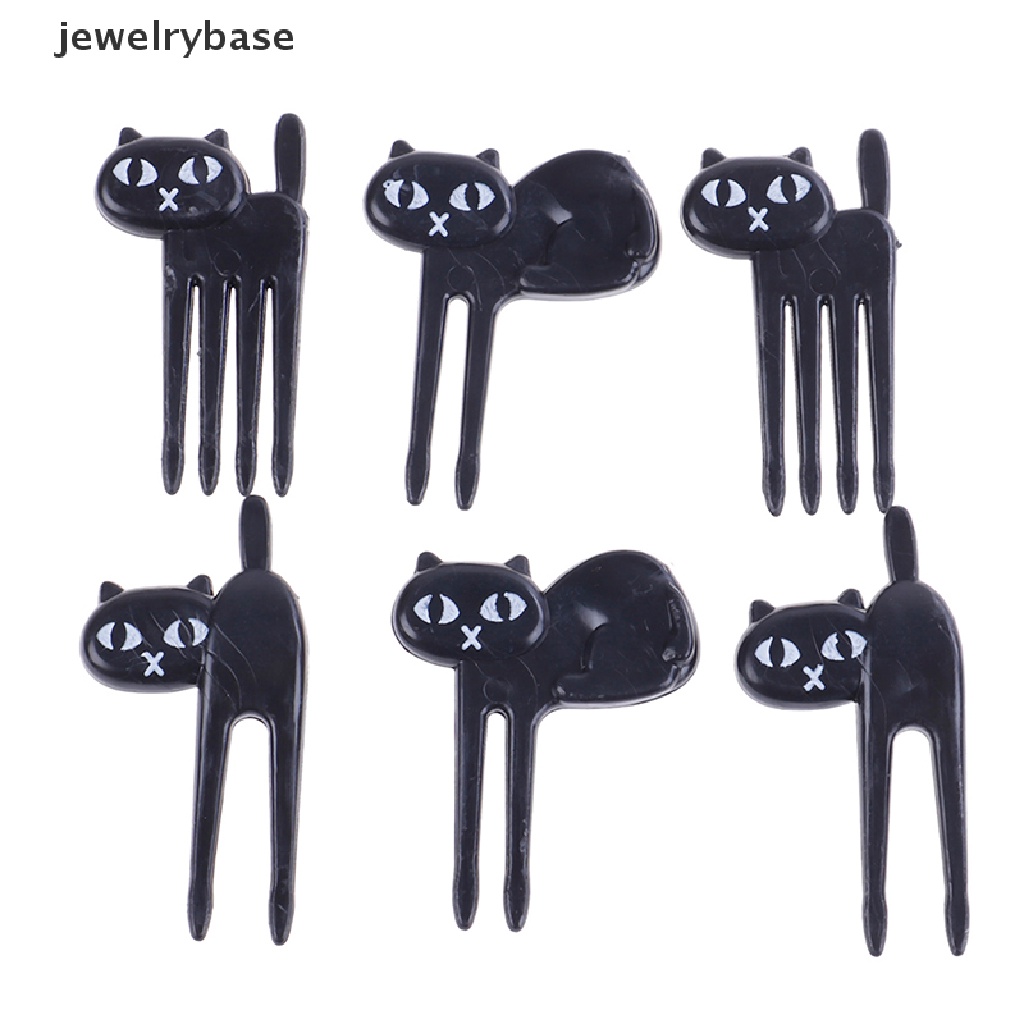 6 Pcs Garpu Buah Desain Kucing Hitam Untuk Dekorasi dessert