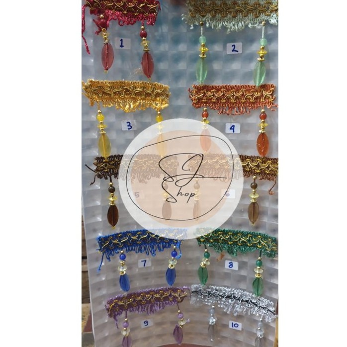 RENDA GORDEN/RUMBAI/ AKSESORIS GORDEN/ MANIK-MANIK GORDEN PONI BELIMBING PER METER SJ