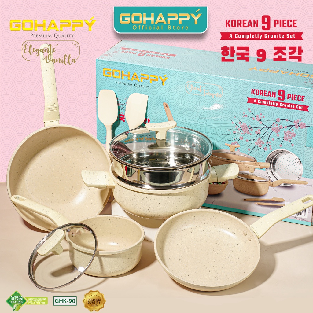 Panci Set Color Korea Pot Granite 9 pcs / Panci Set Warna Warni Cantik korean Gohappy COOKWARE SET A