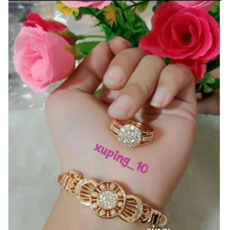 perhiasan xuping mewah gelang dan cincin