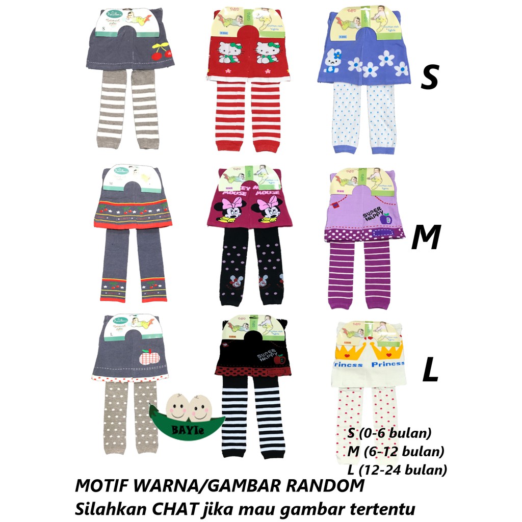 BAYIe- Celana Legging ROK Bayi Anak Panjang Rajut Import DBD motif RANDOM S 0-6, M 6-12, L 12-24 bln