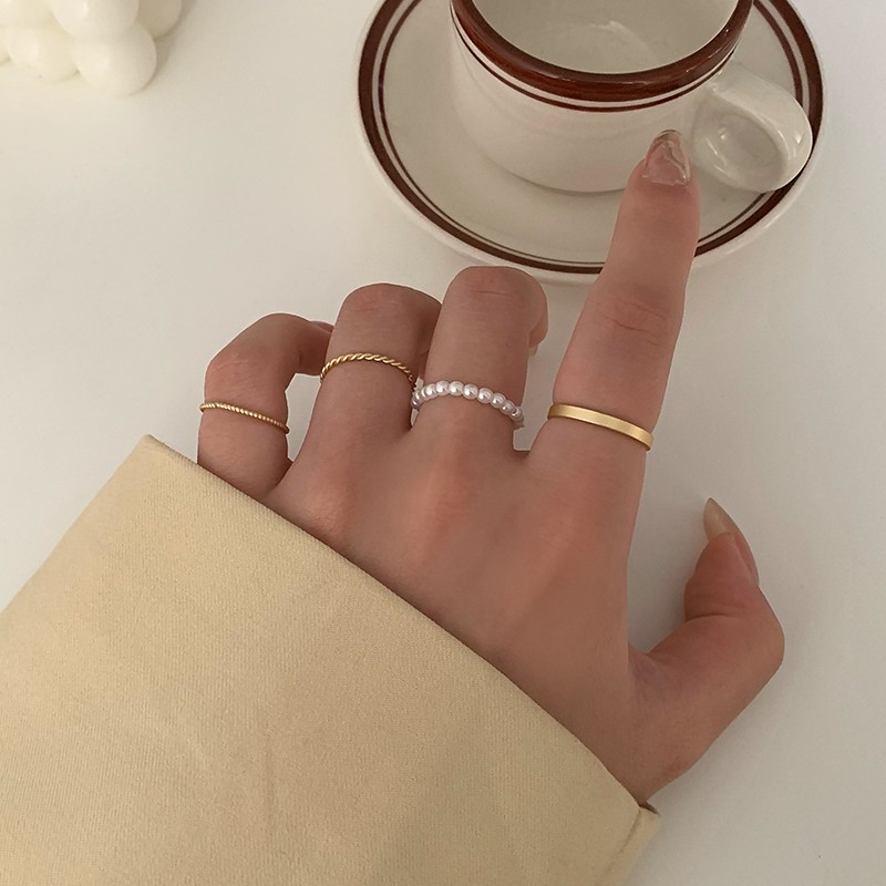 Four-piece Pearl Ring Accessories Simple Korean Retro