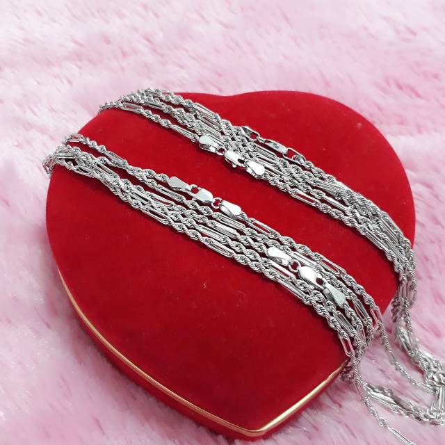 KALUNG TAMBANG VARIASI PERAK 925 LAPIS EMAS PUTIH / PERHIASAN KALUNG SILVER WANITA PRIA / KALUNG PER