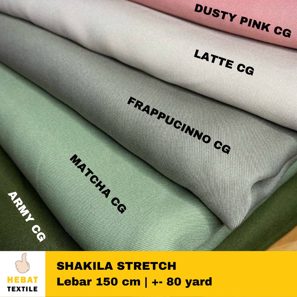 Kain Bahan Shakila Sakila Stretch Polos Warna Lebar Kain 150 cm Isi +- 100 yard GROSIR PER 1 ROLL / 