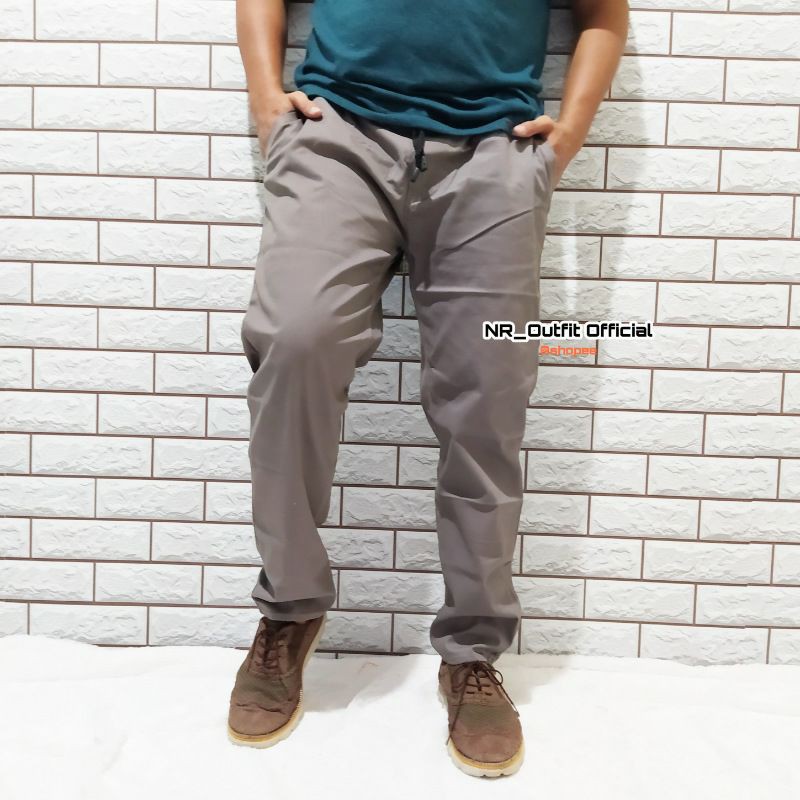 Celana Chino Pinggang Karet Rip Panjang Pria Kolor Panjang Polos Bahan Cotton Combed Diamond