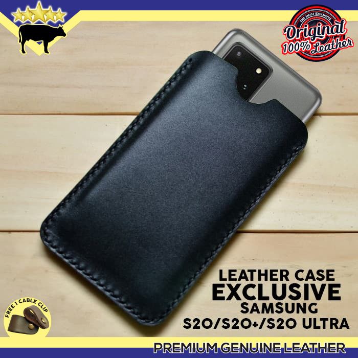 CASING HP KULIT SAMSUNG S20, S20+ S20 ULTRA, Z FLIP SARUNG HP LEATHER - BLACK