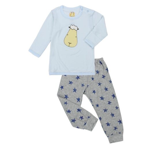 Baa Baa Sheepz Long Sleeve Shirt &amp; Pant - Big Sheep Face Blue/Stars Blue | Setelan Anak | Setelan Atas Bawah