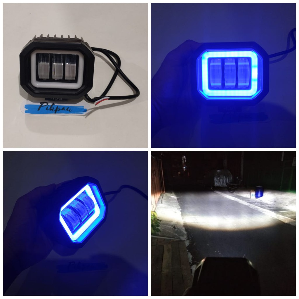 Lampu tembak sorot LED CWL 3 mata lensa 6D 60watt cree angel eye biru