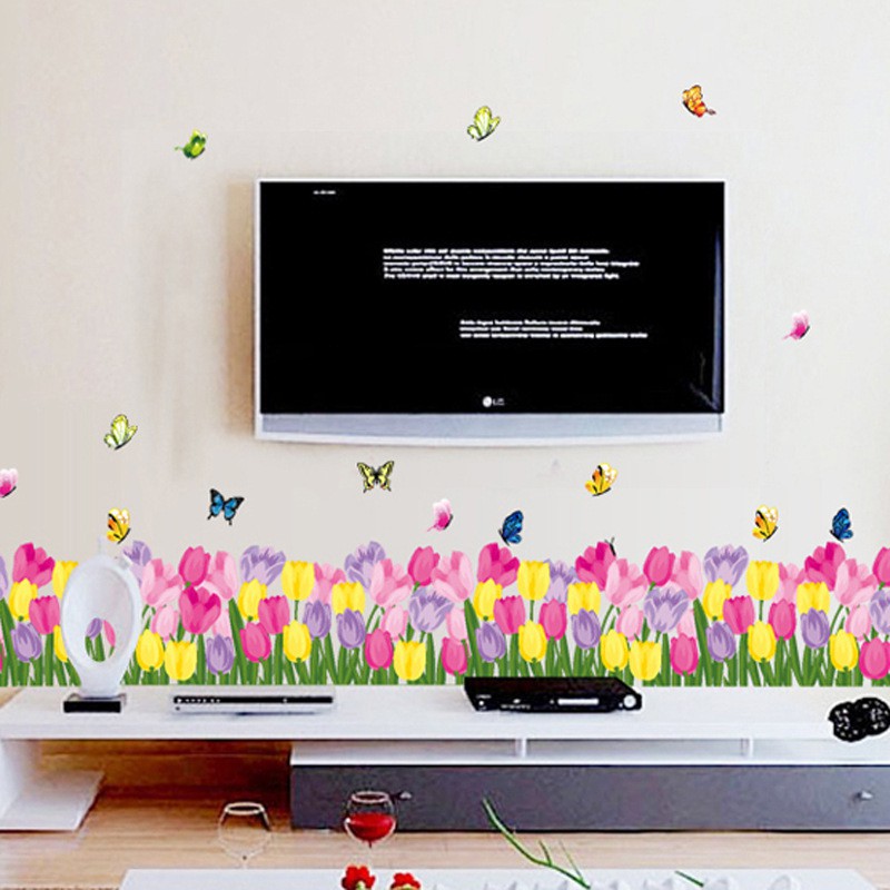 RELIZA WALL STICKER RUMPUT BUNGA PINK TULIP GRASS FLOWER AY7188 STIKER DINDING WALLSTICKER