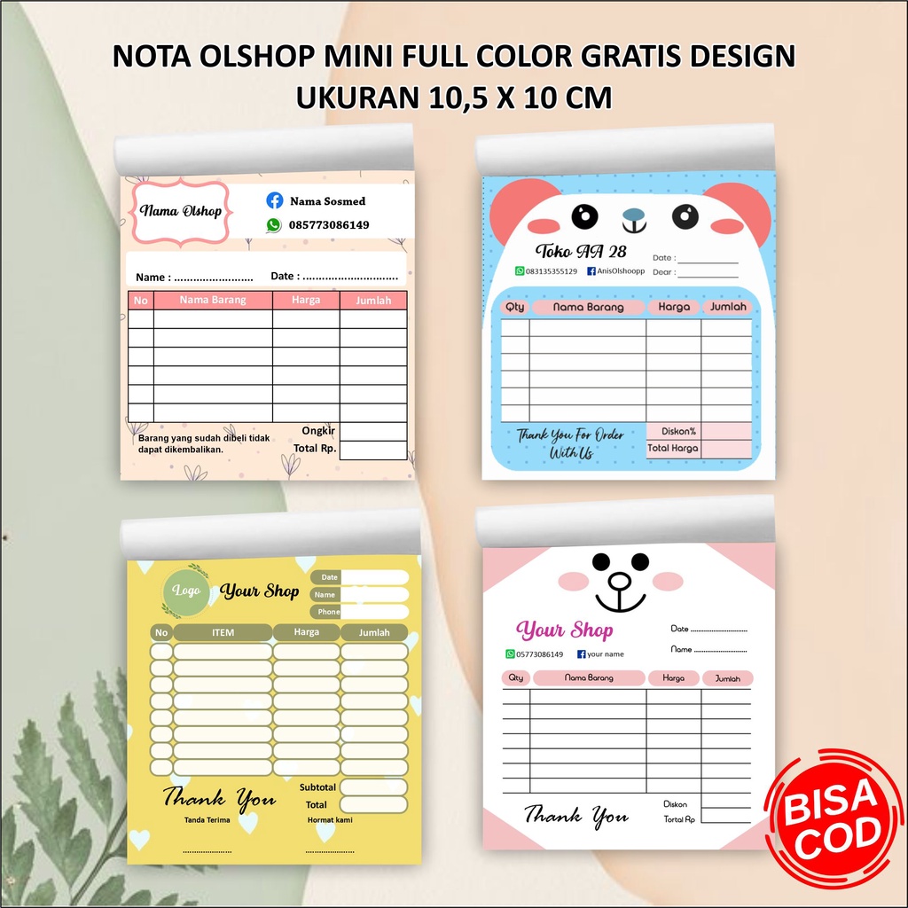 

nota olshop custom murah cocok untuk usaha online gratis design