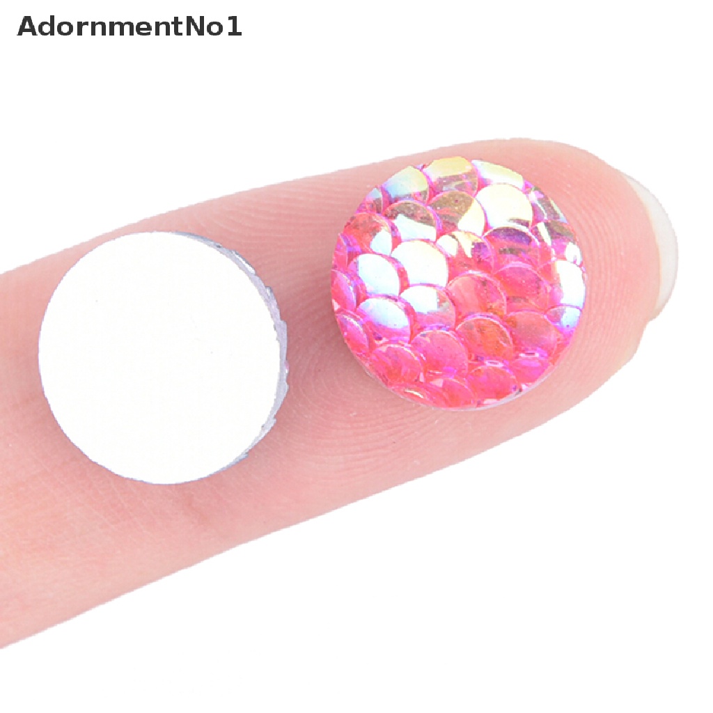 (AdornmentNo1) 50pcs Manik-Manik Cabochon Flat Back Motif Sisik Ikan / Mermaid Ukuran 12mm Untuk Gelang DIY