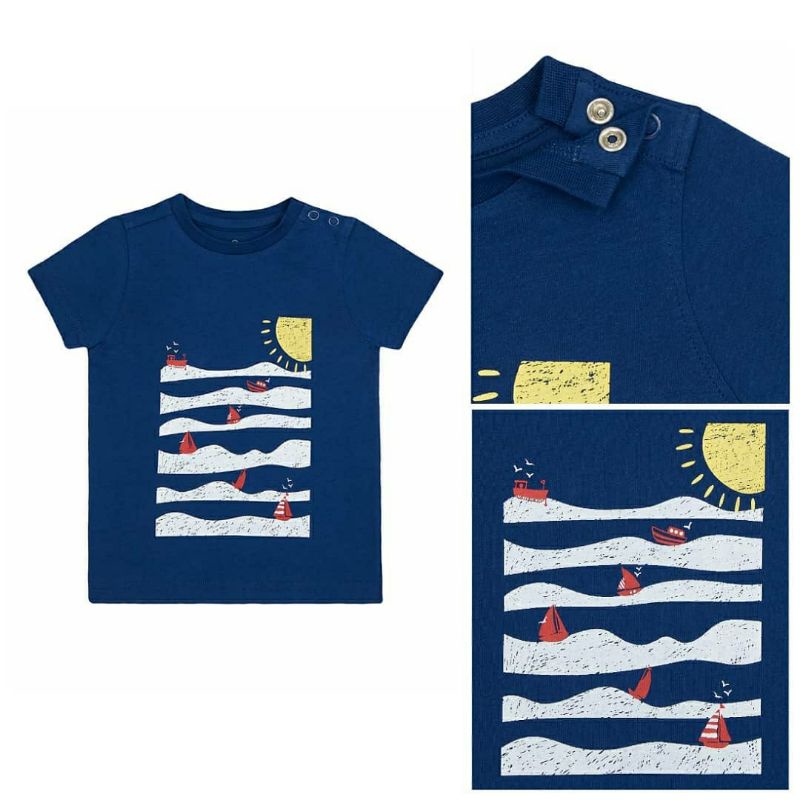 MC SALE Mothercare Boys T-Shirt Nautical Sea Sun Wave Boat Navy Blue Kaos Anak Original with tag