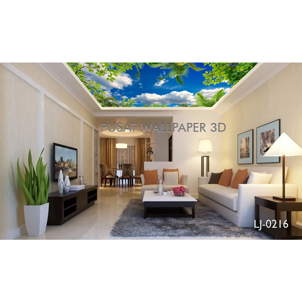 Cetak Wallpaper Plafon 3D Pemandangan Awan Hutan Pohon Alami