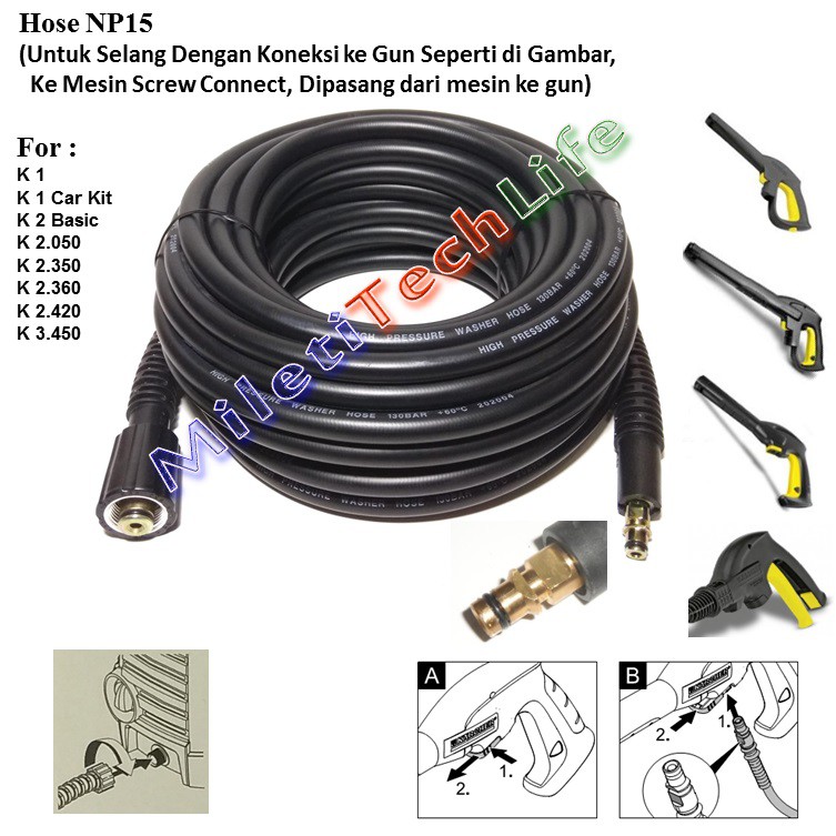 Selang Hose NP15 Panjang 15meter WP.130bar BP.Max400bar for Selang Karcher K1 K2