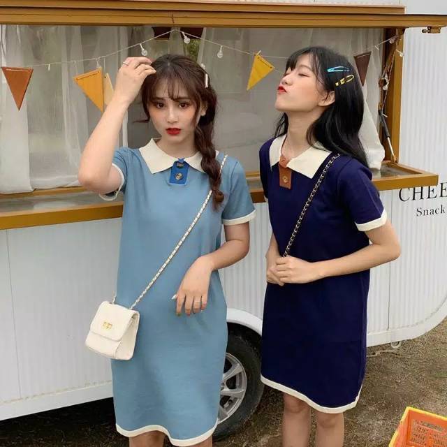 Kizzy Midi Dress korea gaun vintage biru rajut knit panjang cute bangkok casual xiaozhainv