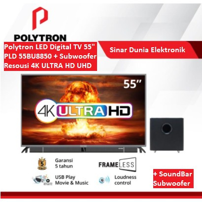 Polytron LED Digital TV 55&quot; 4K UHD Ultra HD Soundbar PLD 55BU8850