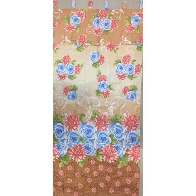 [ PINTU DAN JENDELA ] GORDEN TALI + PONI MOTIF BUNGA MAWAR BIRU DASAR COKLAT