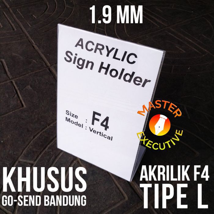 Akrilik F4 Tipe L / Stand Up Vertical Acrylic Sign Holder Untuk Brosur Pengumuman Display Produk