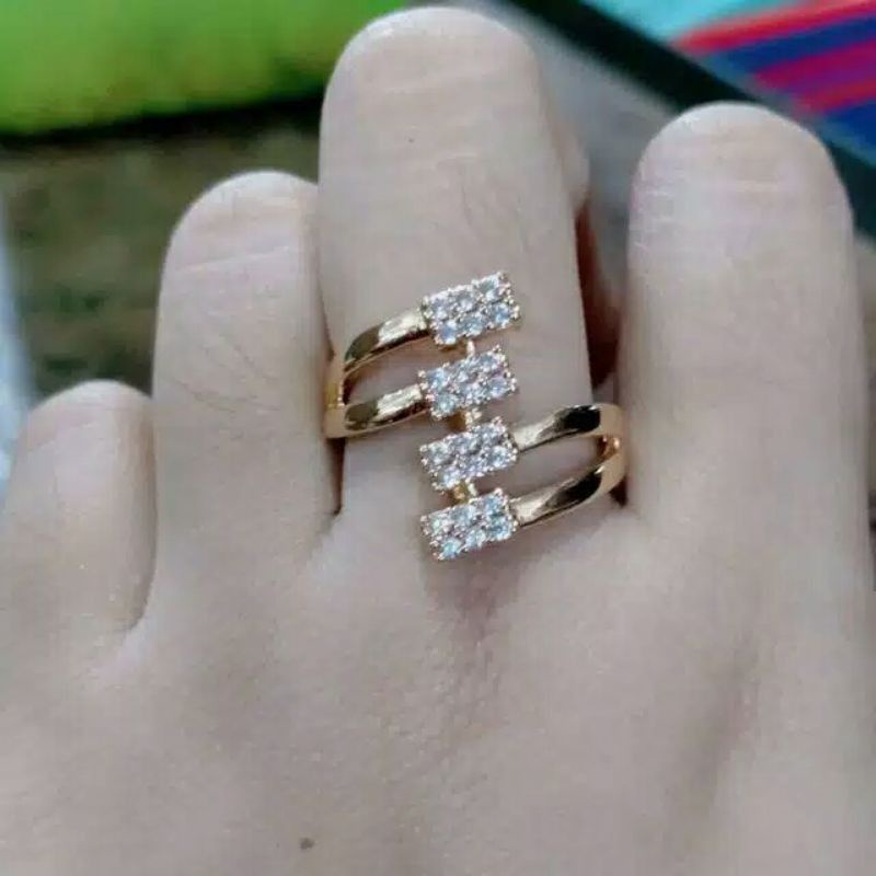 cincin xuping dewasa bermotif kotak permata baris 4