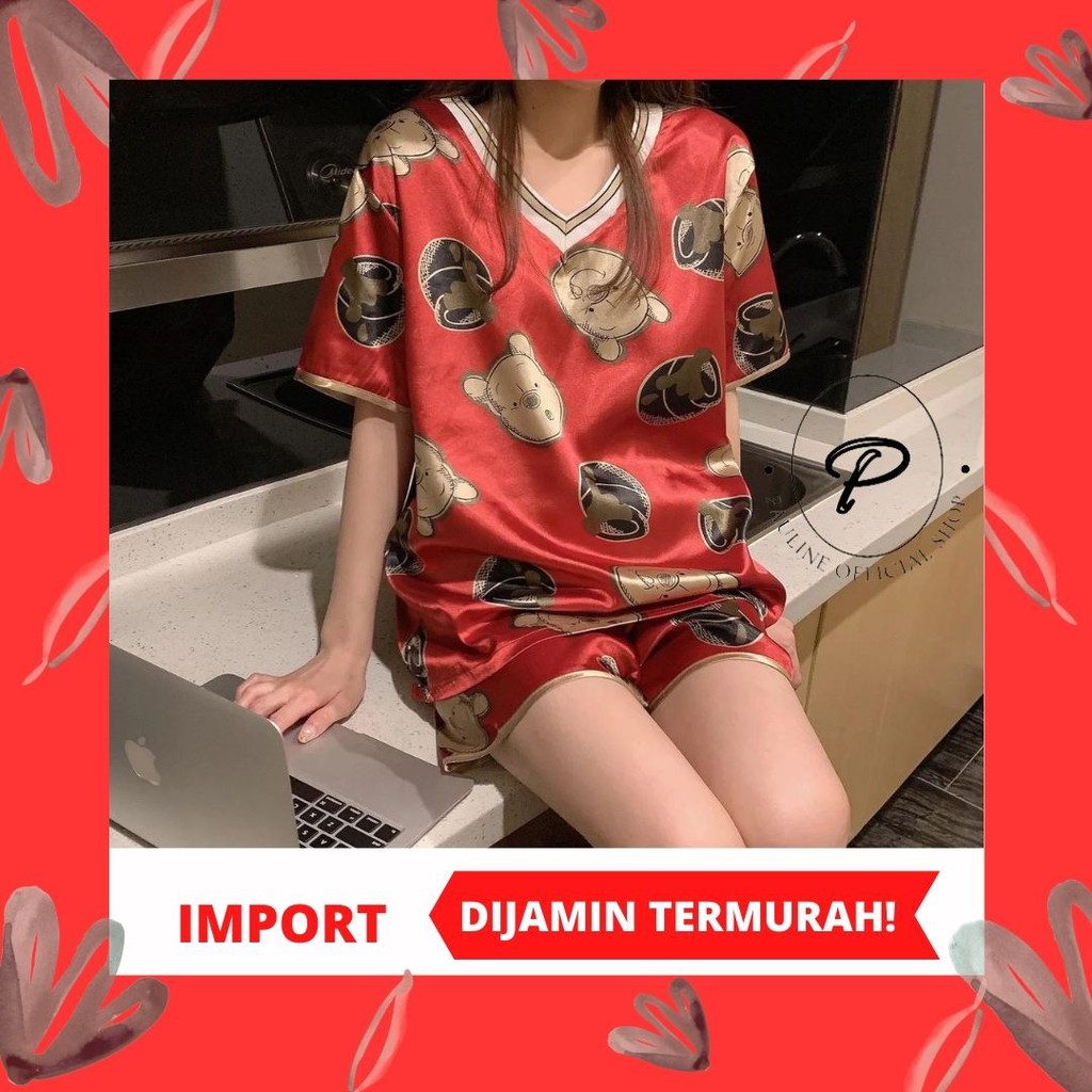 HOTPANT PIYAMA WANITA IMPORT ICE SILK / BAJU TIDUR WANITA LENGAN PENDEK CELANA PENDEK (PL-014)