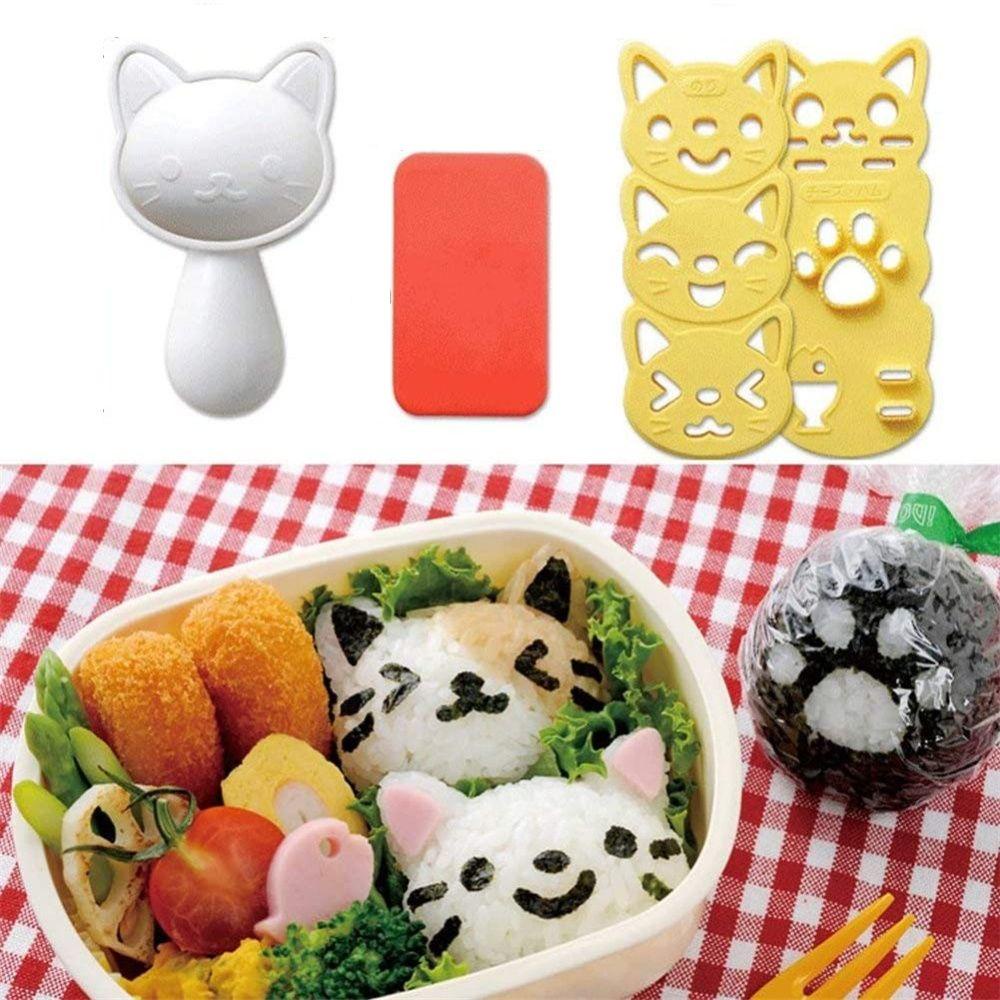 Solighter 3Pcs / Set Cetakan Nasi / Sushi Anti Lengket Bentuk Kartun Kucing Lucu