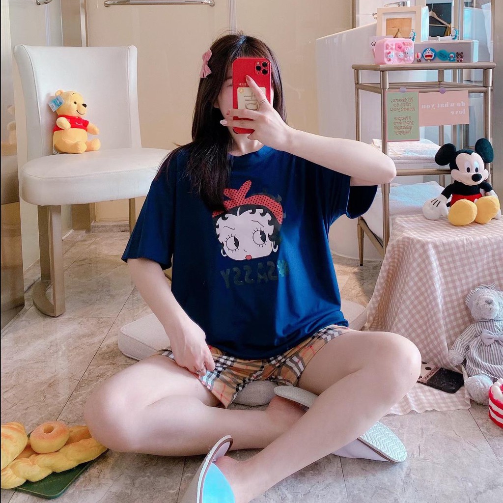 Baju Tidur Piyama Set/Piyama Wanita Import/Baju Piyama Pendek/Short Sleep Wear-J15-Navy Beti