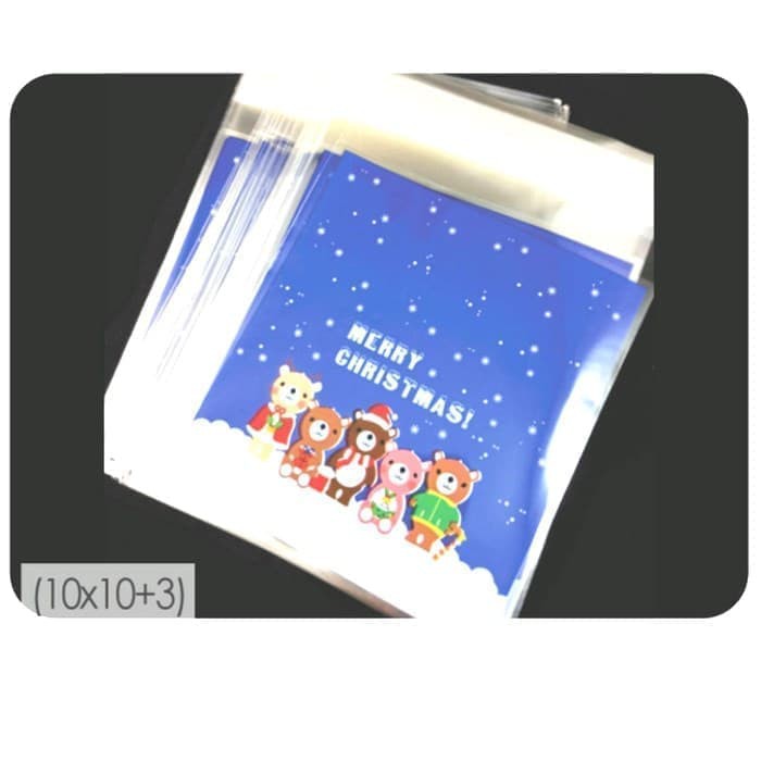 

Uk 10x10 Fancy Plastik Cookies Bag Kue Gift Kado Natal Merry Christmas Teddy Bear Blue Sky Star