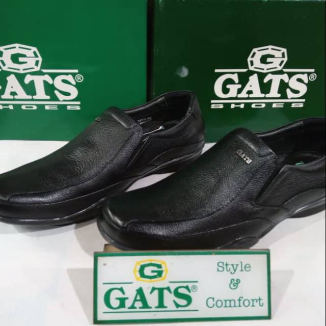 Sepatu Gats pantofel pria kulit asli warna hitam G17211 size 37-43