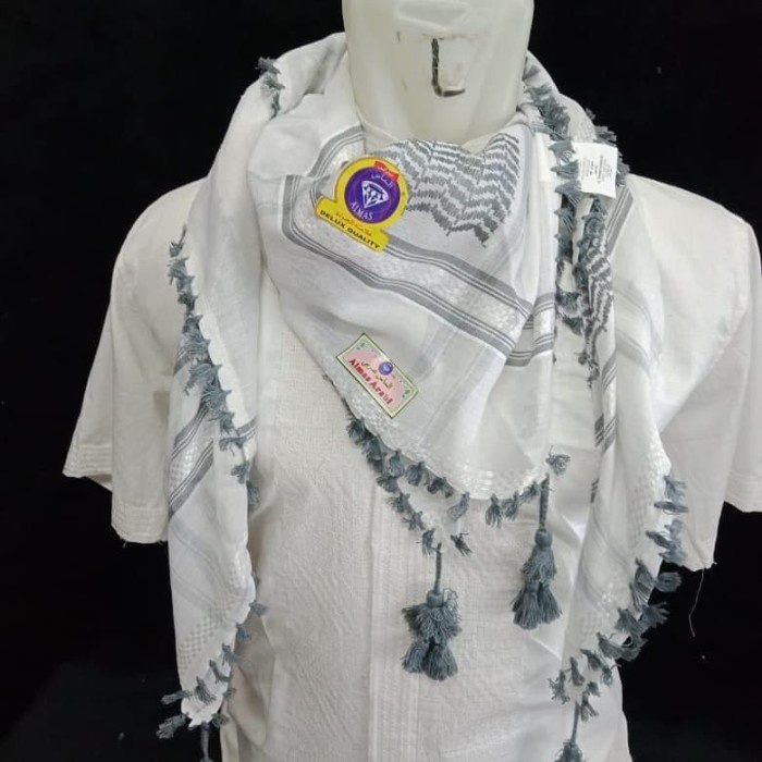 Sorban sorban almas dasar putih /sorban almas dasar putih motif warna - Abu-abu(R5V3) Sorban Wadimor