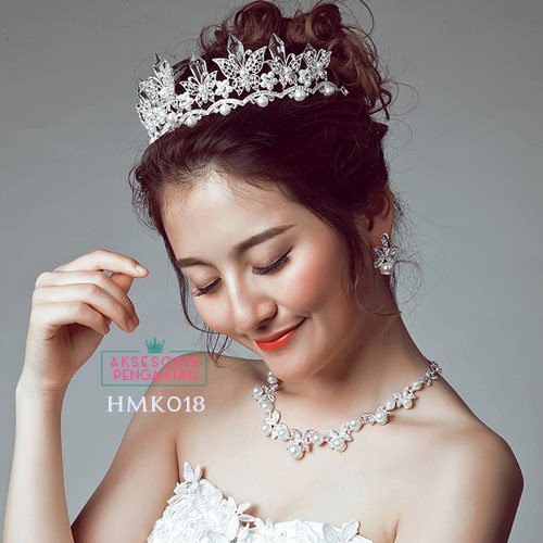 Aksesoris Royal Crystal Wedding Modern l Paket Mahkota Kalung Anting - HMK018