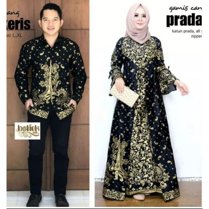 Maura Couple - Sania Ruffle Batik Keluarga Couple Jazy Gamis Syar'i - Gamis Kerah Jazy Terbaru Motif Keris Prodo