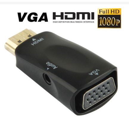 [TOSERBA_EMAK] - Adapter HDMI ke VGA &amp; AUX 1080P - S-PC-0389 - Black