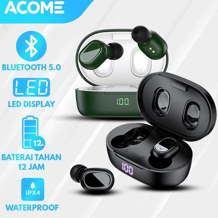 ACOME Headset Earphone BLUETOOTH 5.0 TWS LED Airdots T1 Garansi 1 Tahun O6F0