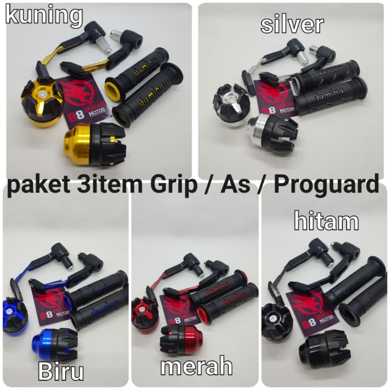 Paket Promo 3 Barang - Handgrip Sisik + Jalu As Roda Depan Buah Naga Dan Proguard Robot Babet Universal - Paket Variasi Motor Universal Semua Motor Bisa