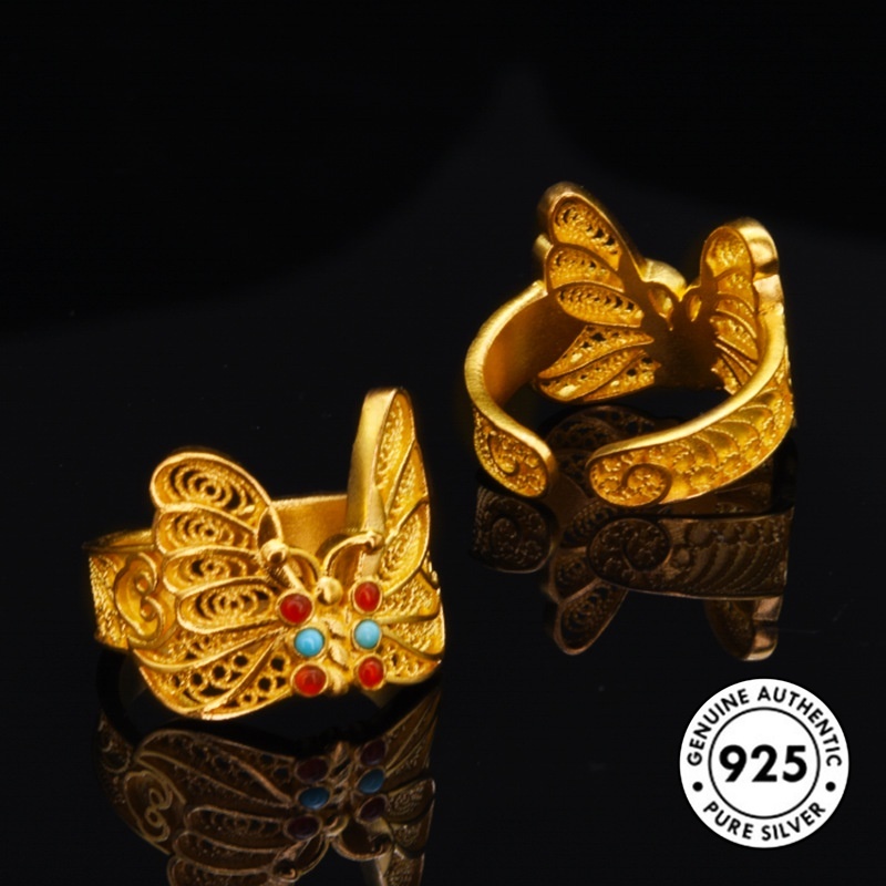 Cincin Lapis Silver S925 Desain Kupu-Kupu Hollow Untuk Wanita