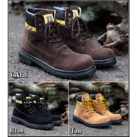 SEPATU BOOTS PRIA SAFETY CATERPILLAR SBY HIGH ORIGINAL HANDMADE UJUNG BESI