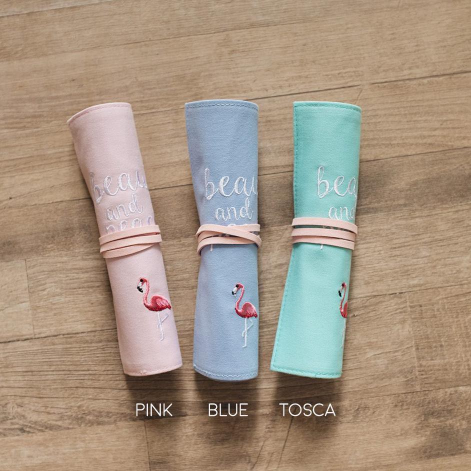 

Beauty and Peace Roll Up Pencil Case Tempat Pensil Model Gulung Motif Burung Warna Biru Tosca Pink