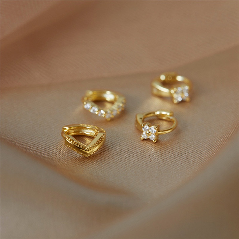 TK 1 Pair Gold-plated Mini Zircon Earrings Rhinestone Piercing Ear Clip Cubic Otic Cartilage Earring