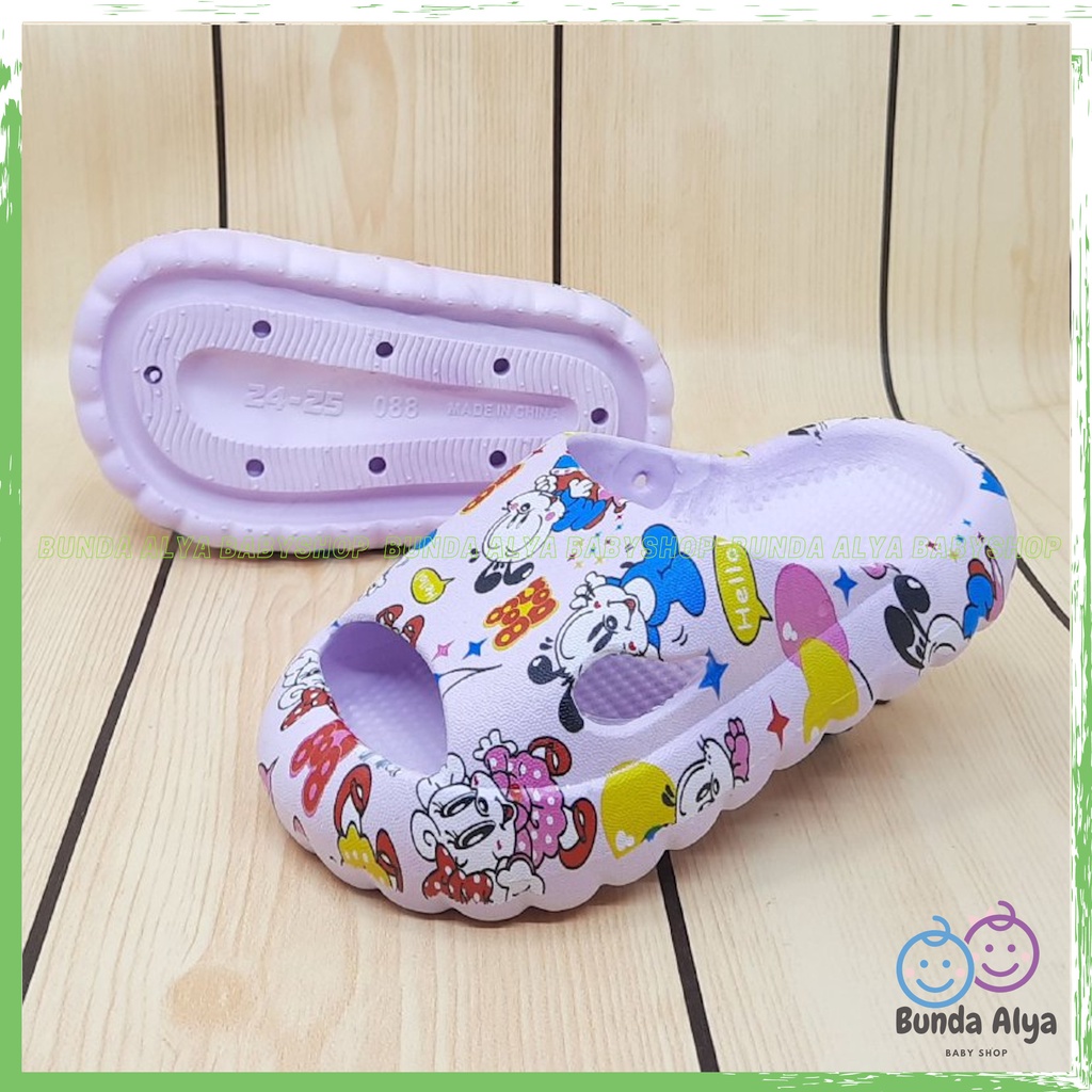 Sendal Anak Perempuan Usia 3 4 5 Tahun Slop Karet Elastis UNGU - Sandal Anak Cewek Motif Kartun Lucu Model Kekinian Anti Licin Elastis Size 24-29